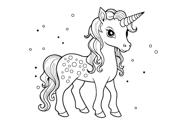 Vector unicorn character coloring page for kids fantastical unicorn artwork om in te kleuren en te ontspannen