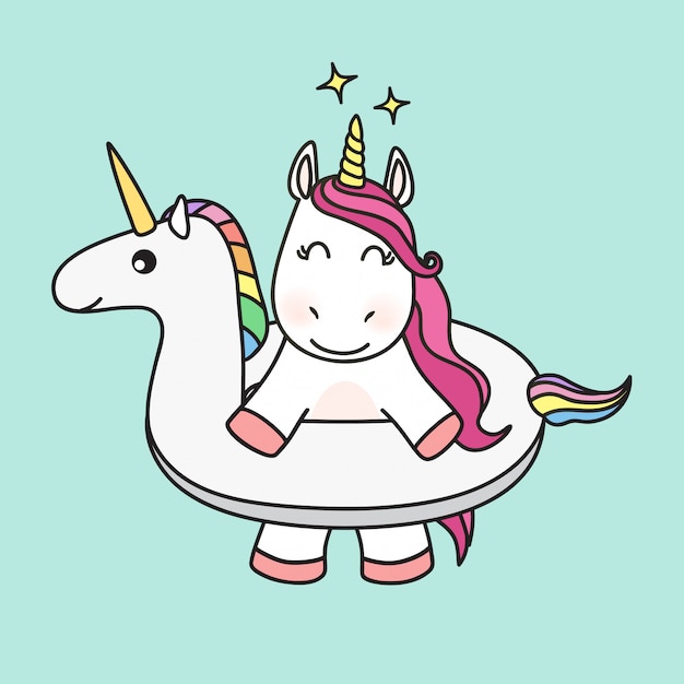 Unicorn character in unicorn swimming ring