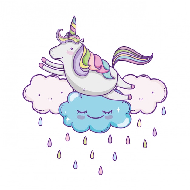 Unicorn on clouds cute cartoons