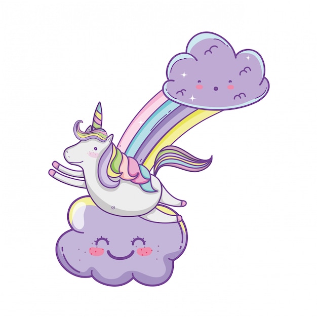 Unicorn on clouds cute cartoons