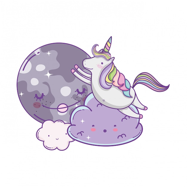 Unicorn on clouds cute cartoons