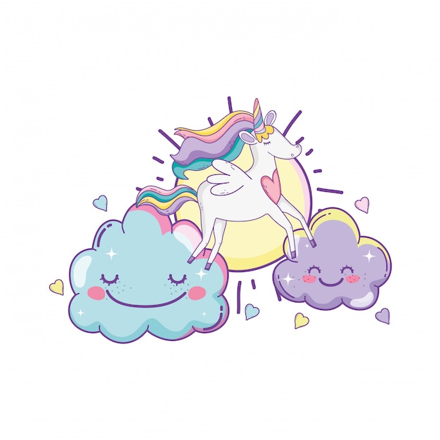 Unicorn on clouds cute cartoons