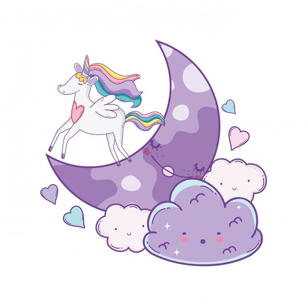 Unicorn on clouds cute cartoons