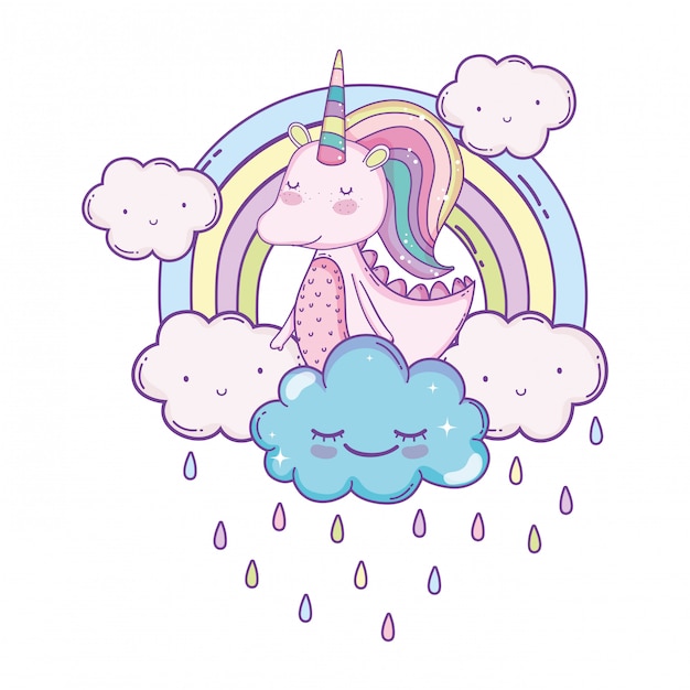 Unicorn on clouds cute cartoons