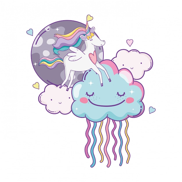 Unicorn on clouds cute cartoons