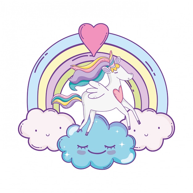 Unicorn on clouds cute cartoons