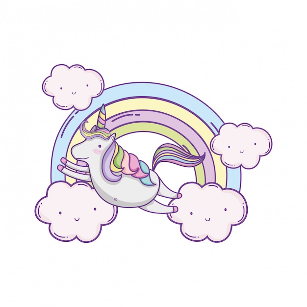 Unicorn on clouds cute cartoons