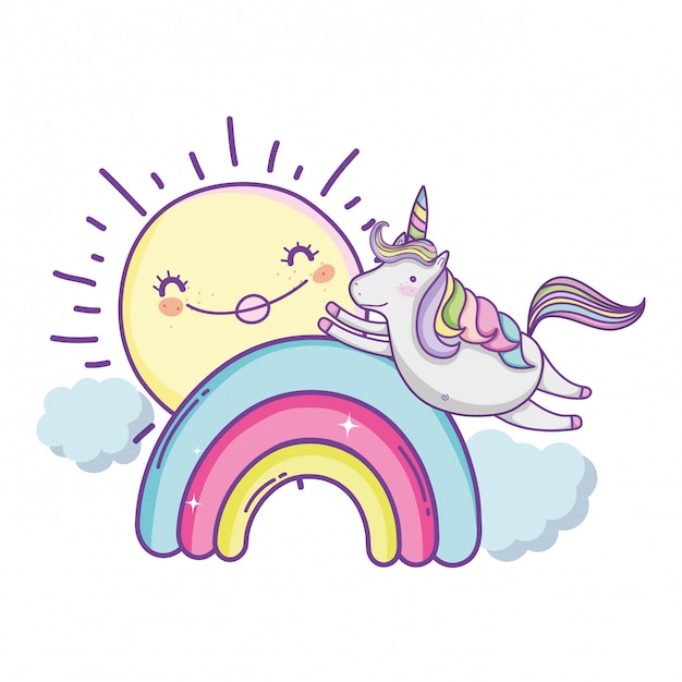 Unicorn on clouds cute cartoons