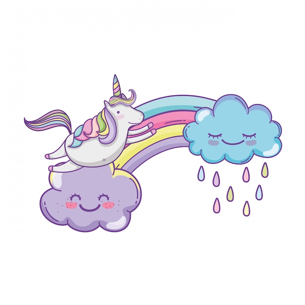 Unicorn on clouds cute cartoons