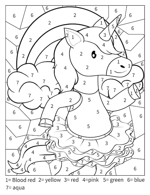 Unicorn Color By Number Coloring Page