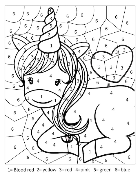 Unicorn Color By Number Coloring Page