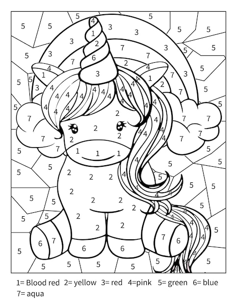 Unicorn Color By Number Coloring Page