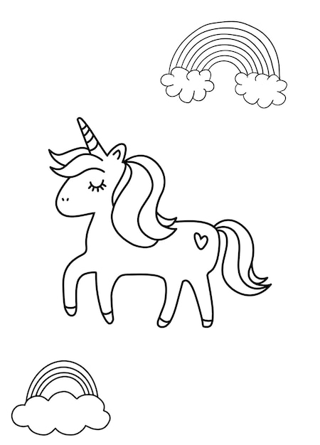 Unicorn coloring page for kids vector art