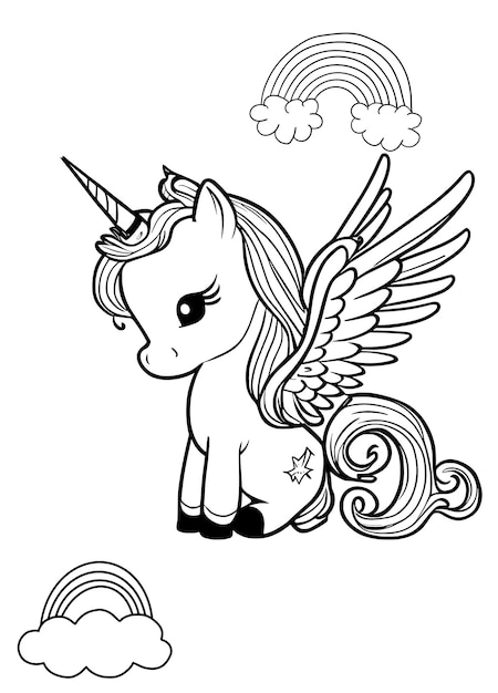 Unicorn coloring page for kids vector art
