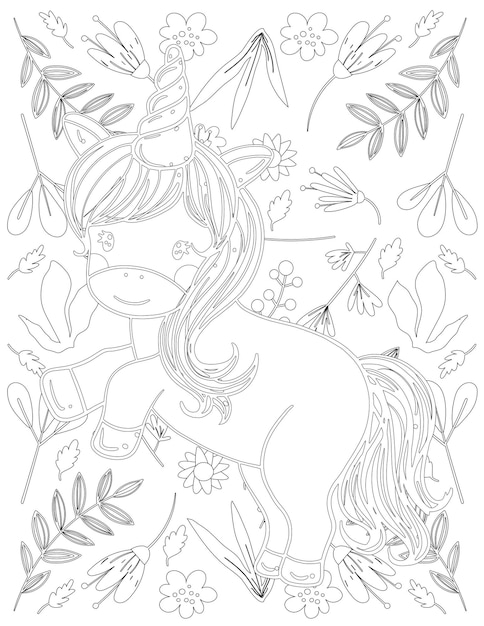 Unicorn coloring page, unicorn vector, unicorn white and black, unicorn coloring for kids