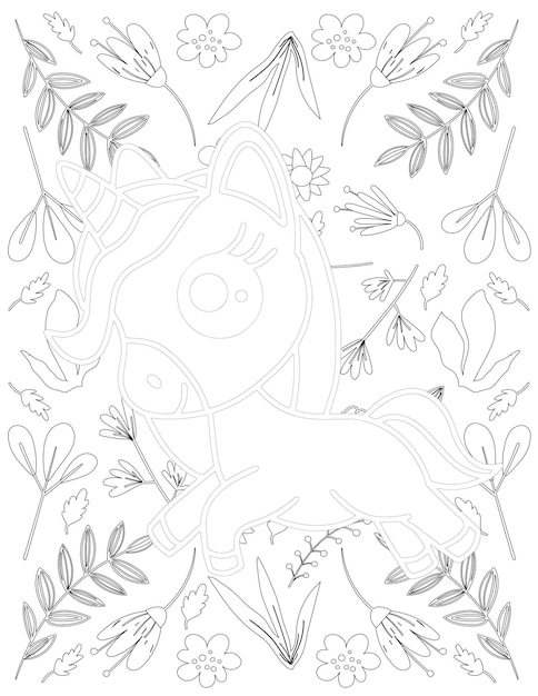 Unicorn Coloring Page, Unicorn Vector, Unicorn White and Black, Unicorn Coloring for Kids