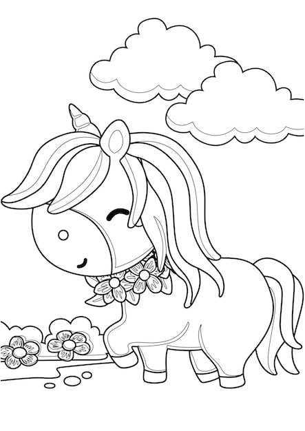 Vettore disegni da colorare unicorno per bambini e adulti