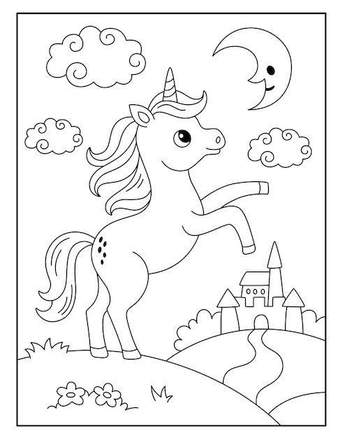 Vettore pagine da colorare unicorno per bambini