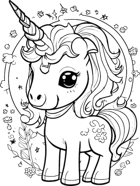 Vector unicorn coloring pages for kids