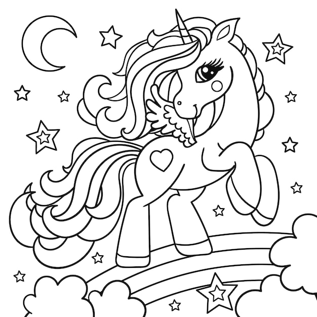 Unicorn colour white for coloring pages