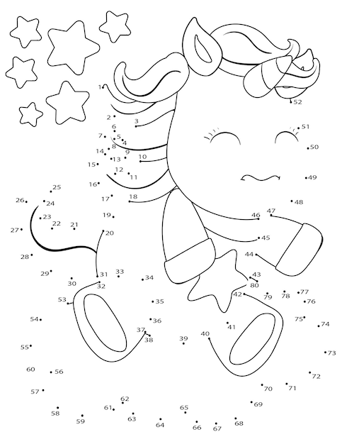 ベクトル ユニコーン コネクト ザ ドット 子供向けぬりえページ