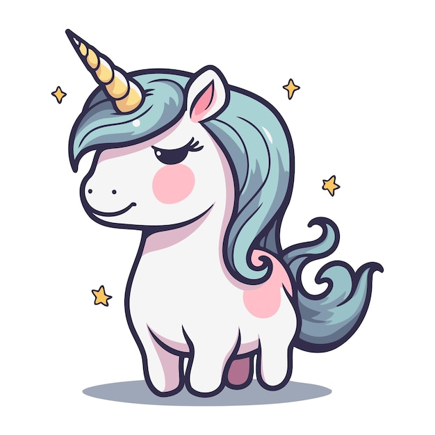 Vector unicorn cute character vector illustration isolated on white background