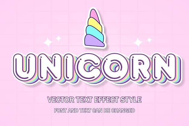 Unicorno carino kawaii bambini bambini pastello 3d testo modificabile effetto font modello banner poster