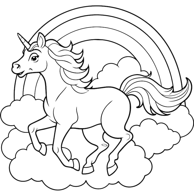 Vector unicorn dash coloring book page line art outline vector illustration isolated white background 18