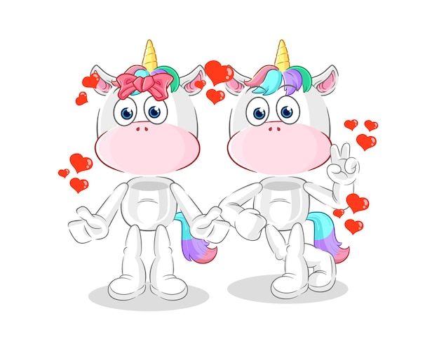 Unicorn dating cartoon character mascot vector