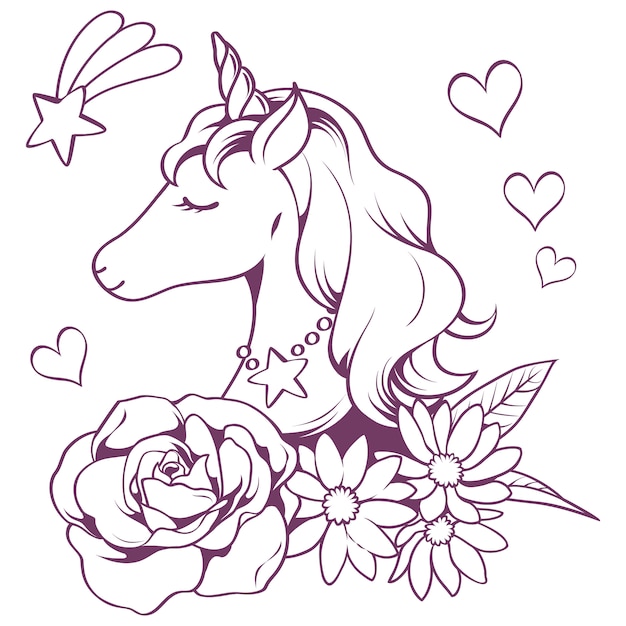 Unicorn doodle in line style