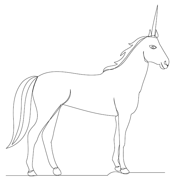 Unicorn drawing by one continuous line, sketch