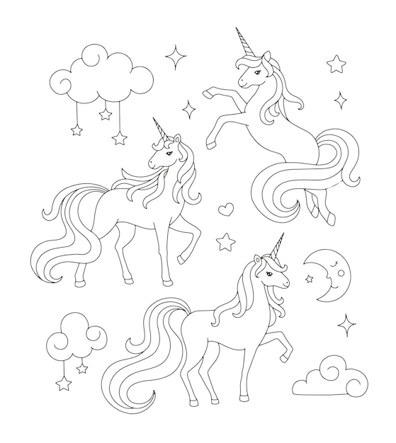 Unicorn drawing coloring page