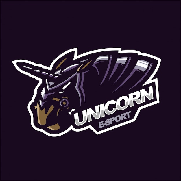 Unicorn e-sport gaming mascotte logo sjabloon