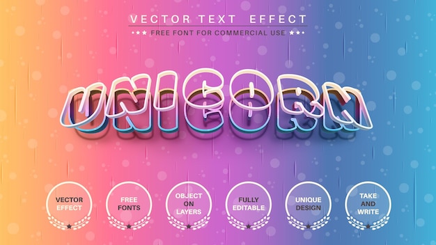 Vector unicorn edit text effect editable font style