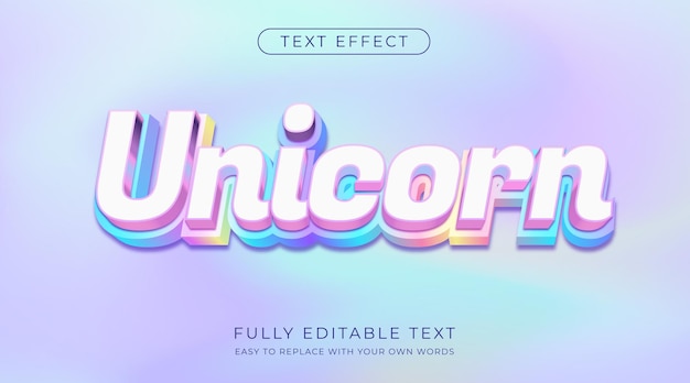 Vector unicorn editable text effect in soft rainbow pastel colors