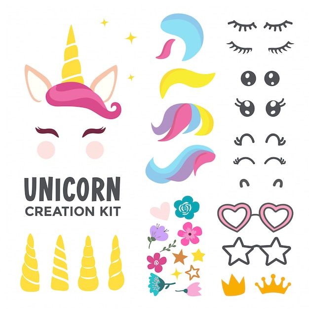 Vector unicorn face creation kit