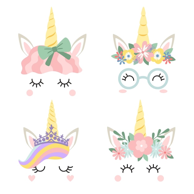 Unicorn face with flowers wreath girly masks