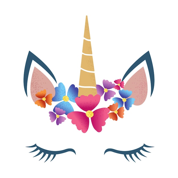 Vector unicorn face with flowers