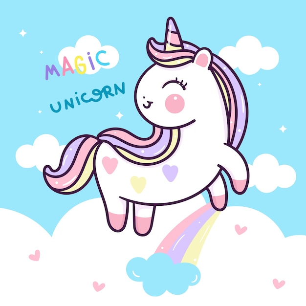 Mosca dell'unicorno con animale kawaii arcobaleno