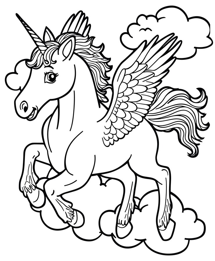 Vector unicorn flying coloring page