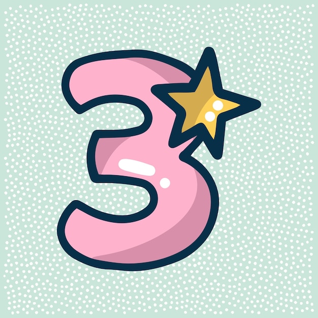 Vector unicorn font pink number 3 with a star