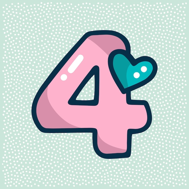 Unicorn font pink number 4 with heart