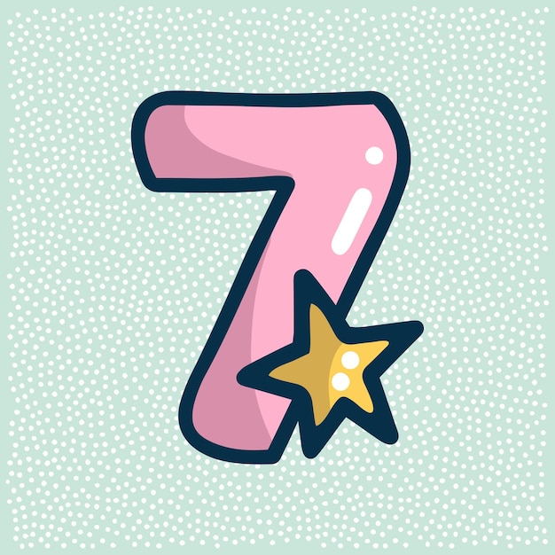 Vector unicorn font pink number 7 with a star