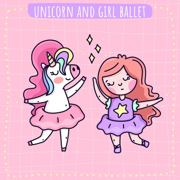 Vector unicorn and girl ballet illustration