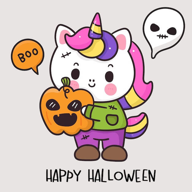 Vector unicorn halloween in frankenstein costume night party