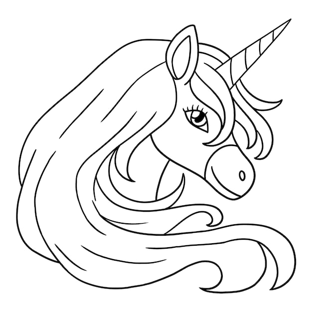 Unicorn Head Isolated Coloring Page for Kids