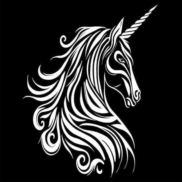 A unicorn head with a black background and the word unicorn on it.