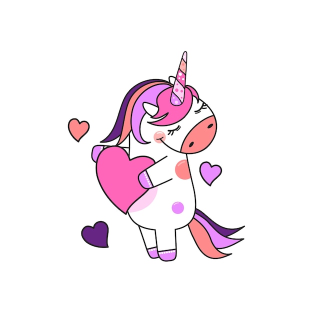 The unicorn holds a heart in his hands, smiling shyly.