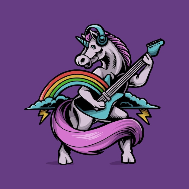 Vector unicorn horse playing guitar illustration