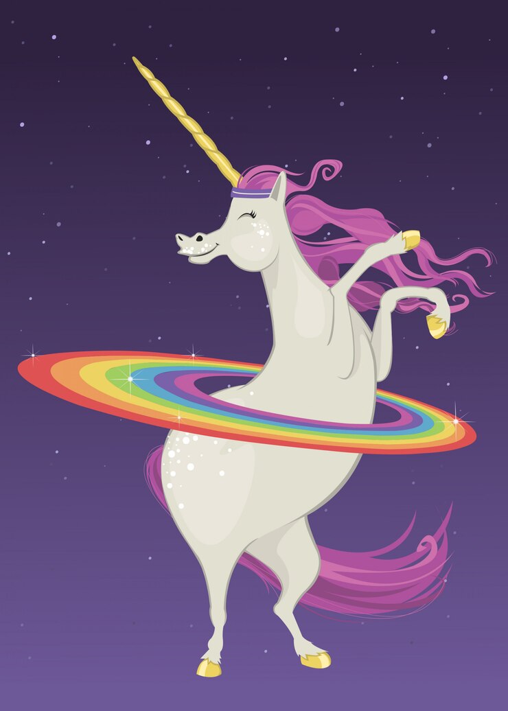 Vector unicorn hula hooping